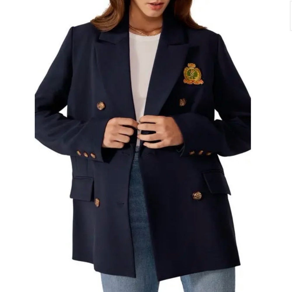 Favorite Daughter The Agnes Navy Double-Breasted Blazer